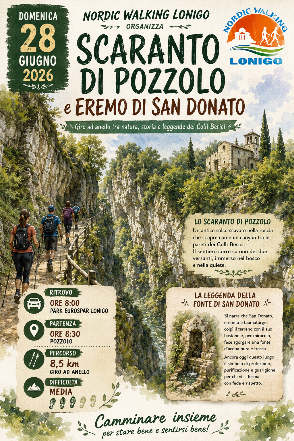 Domenica 28 giugno – Nordic Walking a Pozzolo – Anello tra lo Scaranto Berico e i Covoli di San Donato